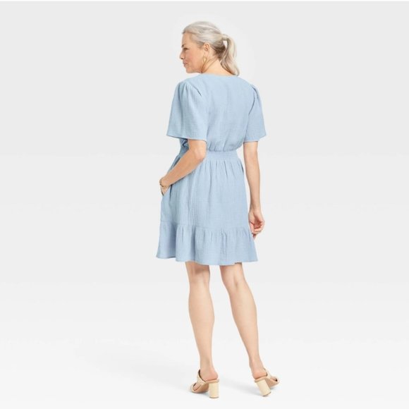 Knox Rose Women's Flutter Short Sleeve Gauze ALine Dress L Baby Powder Blue XS 1 - Picture 2 of 3